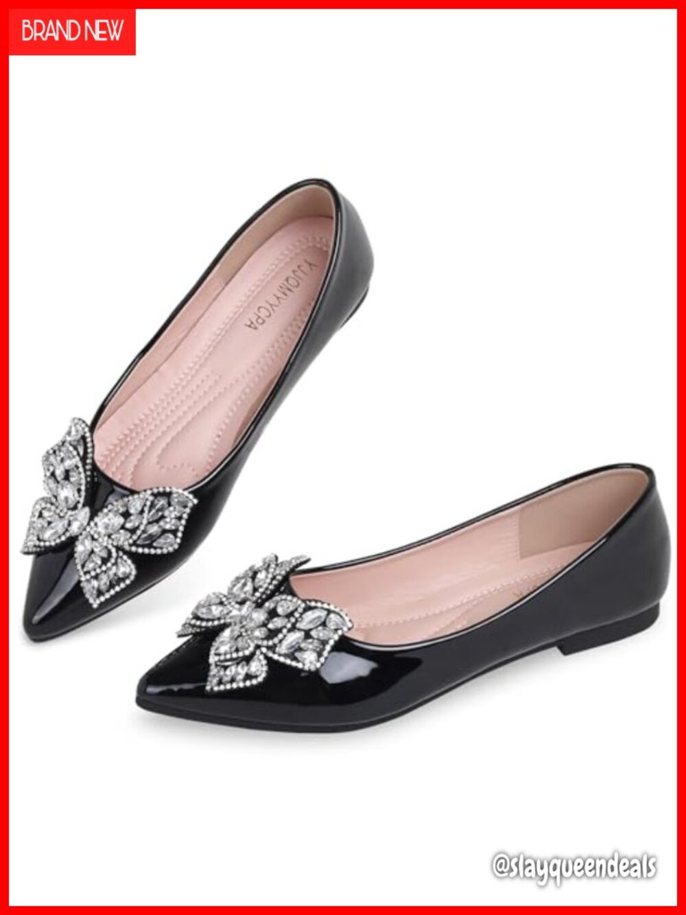 Patent Leather Ballet Flats Pointed Toe Rhinestone Butterfly Dress Shoes